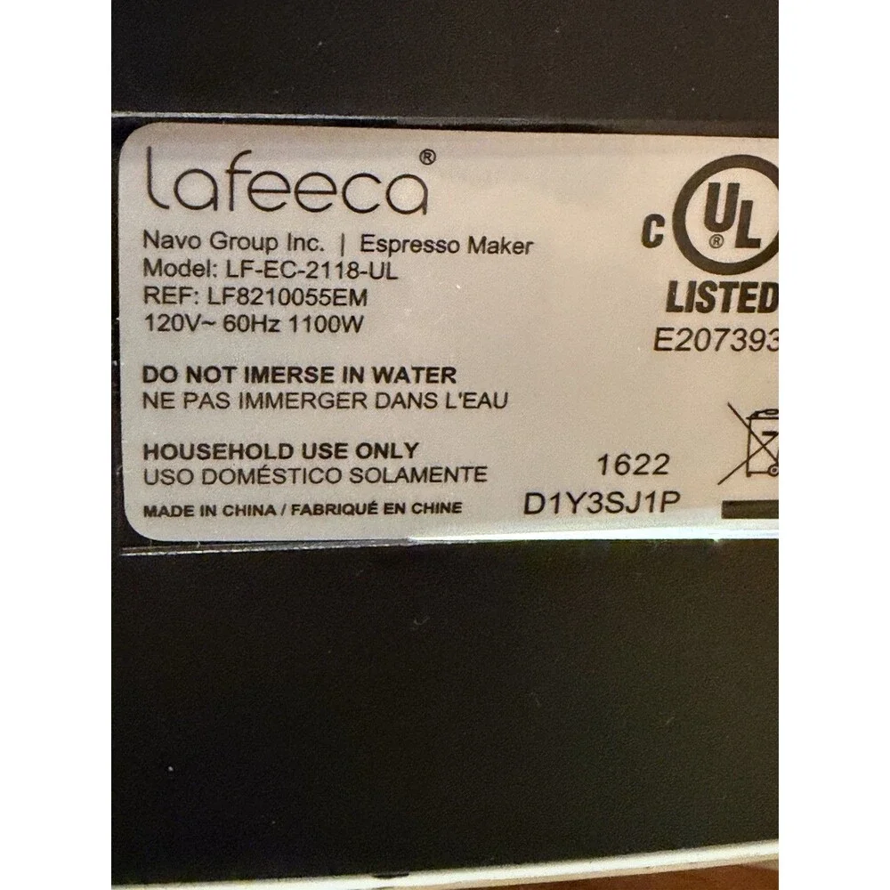 Lafeeca Espresso Machine LF-EC-2118-UL White Untested Missing Portafilter